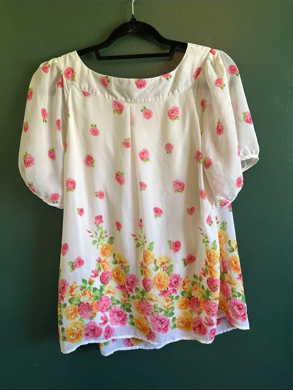 Sara Michelle Cream Top with Pink Floral Accents